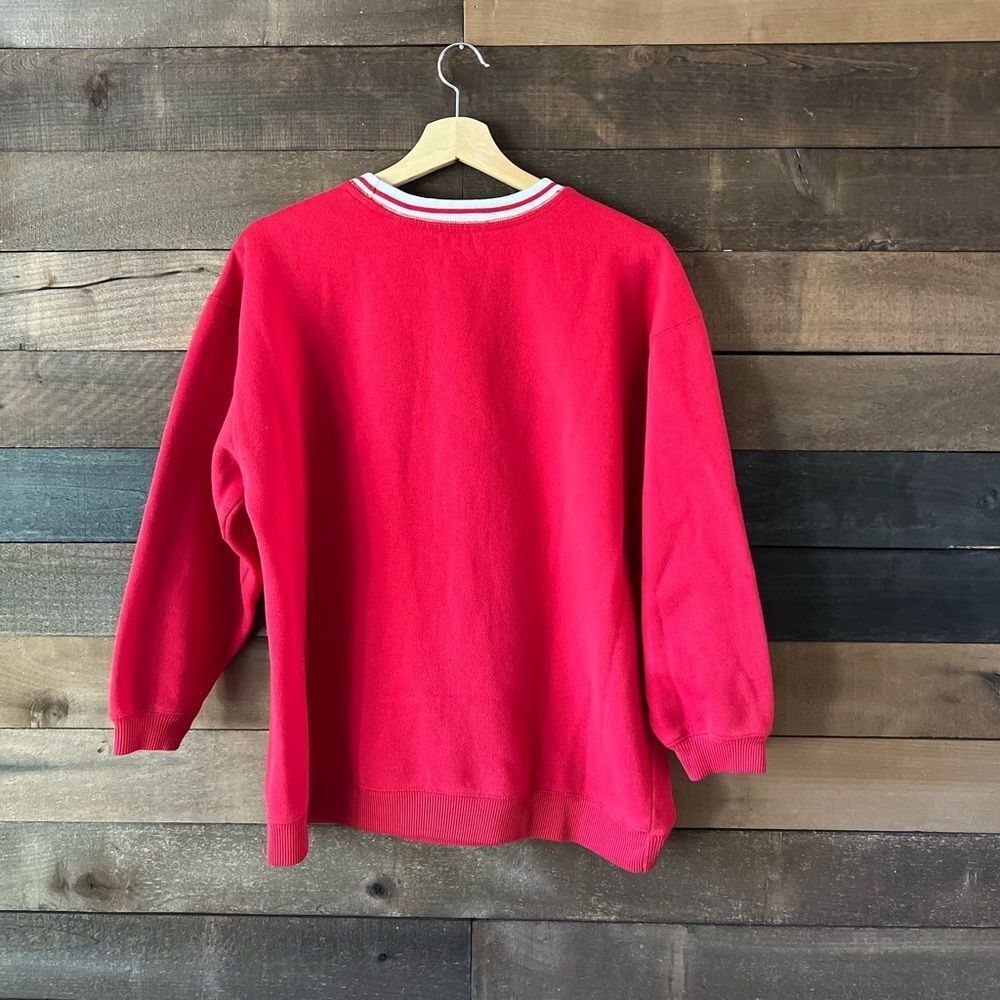 Y2K New York & Company Red Embroidered Varsity Style Crewneck Sweater - Picture 4 of 13